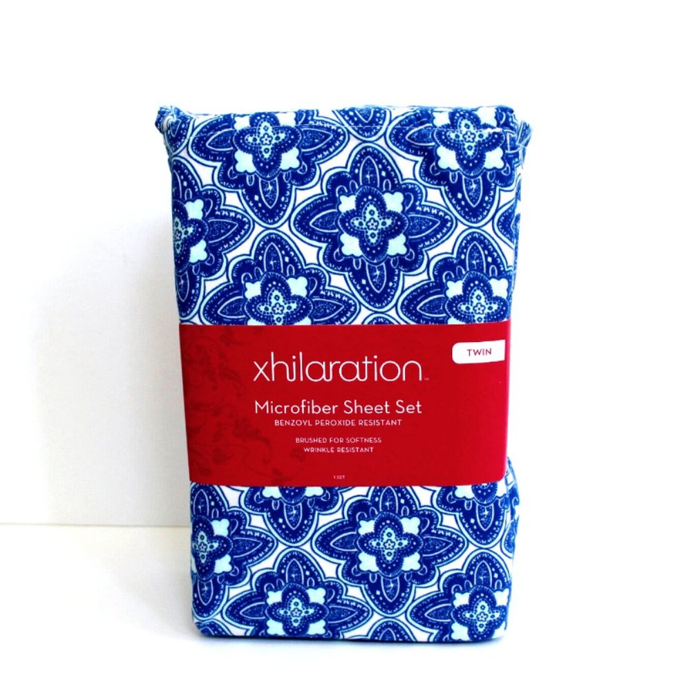 xhilaration 3-Piece Blue & Mint Disco Medallion Boho Microfiber Sheet Set Twin